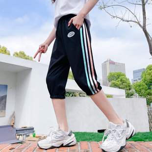 女童七分裤儿童洋气夏装裤子休闲运动短裤中大童外穿纯棉薄款中裤