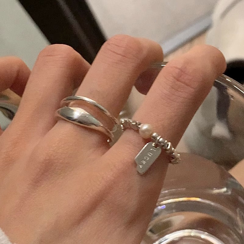 韩版不规则碎银子珍珠戒指女小众高级轻奢个性气质百搭食指戒手饰