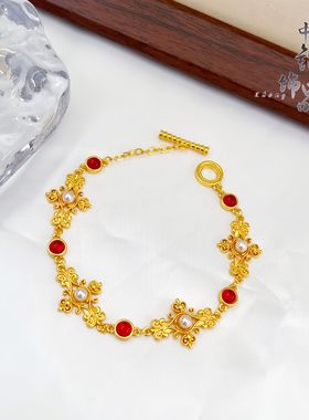 新款直播爆款古法沙金四合如意珍珠手链女国潮风精美百搭手链