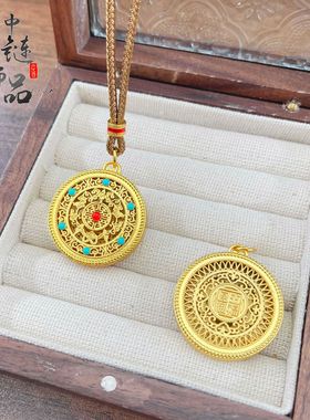 金店同款高保色古法沙金珐琅彩五福圆满圆盘吊坠中式国风吊坠