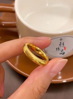 老古法凤祥亮金色猫眼戒指素圈