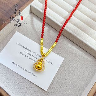 红玛瑙碎金子葫芦项 精品久不掉色渡金原创古法镶钻葫芦吊坠新中式