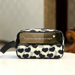 软萌爱心半透明化妆包随身便携补妆收纳包防水洗漱包大容量手拿包