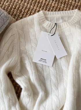 100%纯山羊绒衫拉夫绞花老钱风女经典优雅圆领羊毛线衣针织打底衫