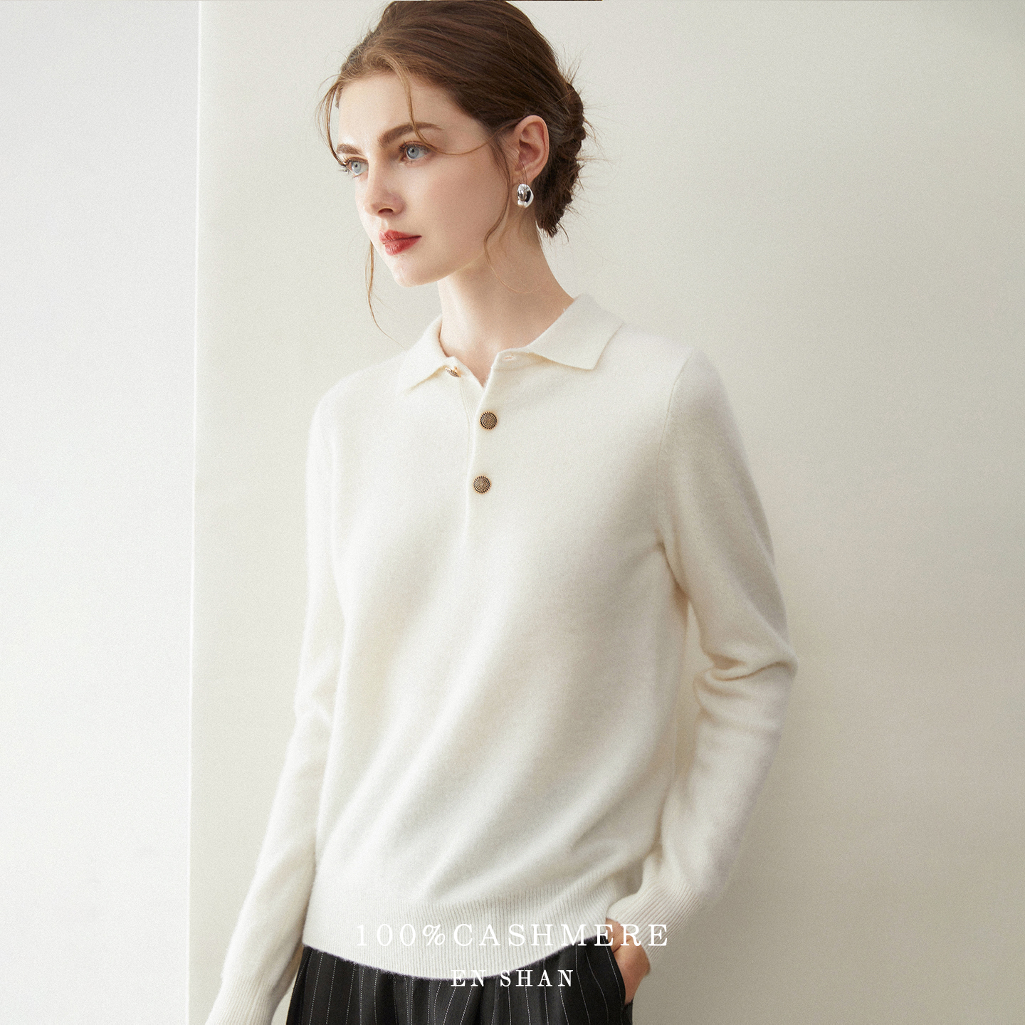 100%山羊绒POLO领轻奢极简风毛衣