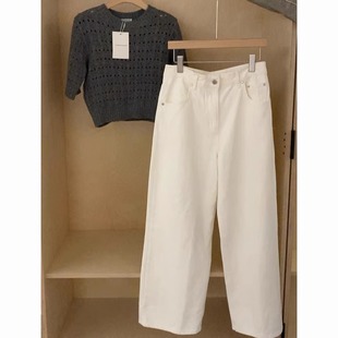 复古白色斜纹直筒阔腿裤女士今年流行新款欧货爆款小众设计感裤子