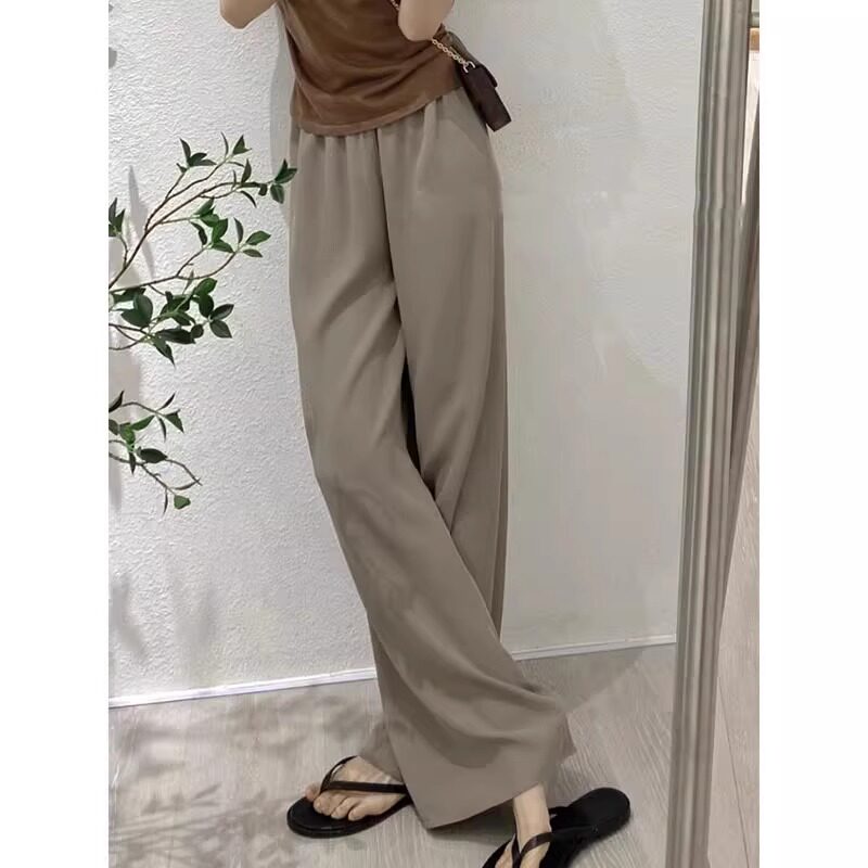 灰咖色宽松百搭冰丝休闲裤女士夏薄款爆款新款小众独特设计感裤子