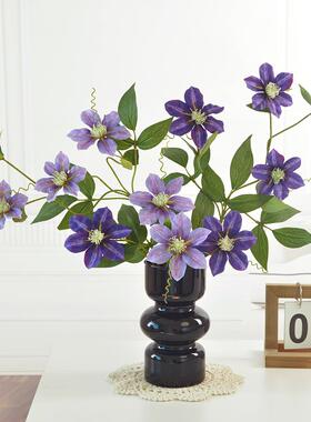 仿真花铁线蓝黑色花瓶家居假花装饰花插花客厅餐桌电视柜桌面摆件