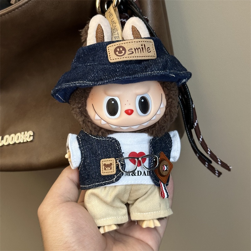 17cm拉布布娃衣一代三代可穿爱心牛仔labubu换装着替