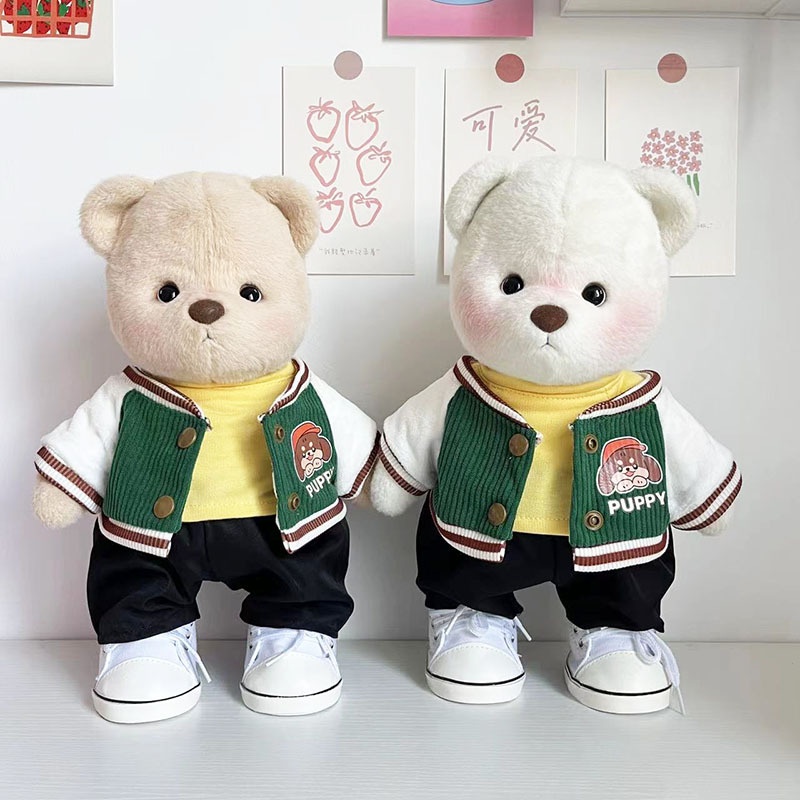 30cm莉娜关节熊公仔衣服绿色坑条夹克衫套装泰迪小熊玩偶着替可爱