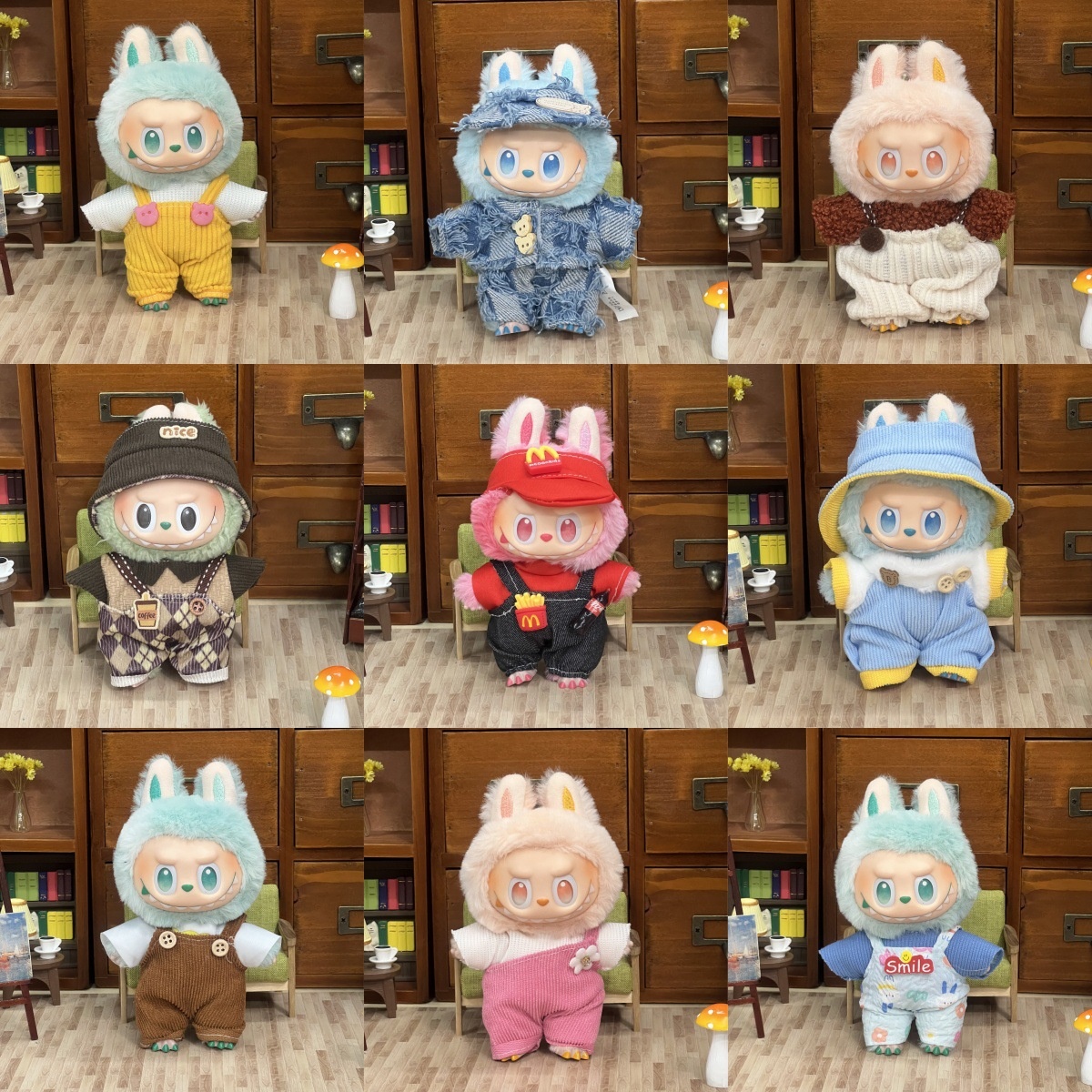 拉布布labubu娃衣17cm挂件一二三代搪胶毛绒公仔着替衣服套装