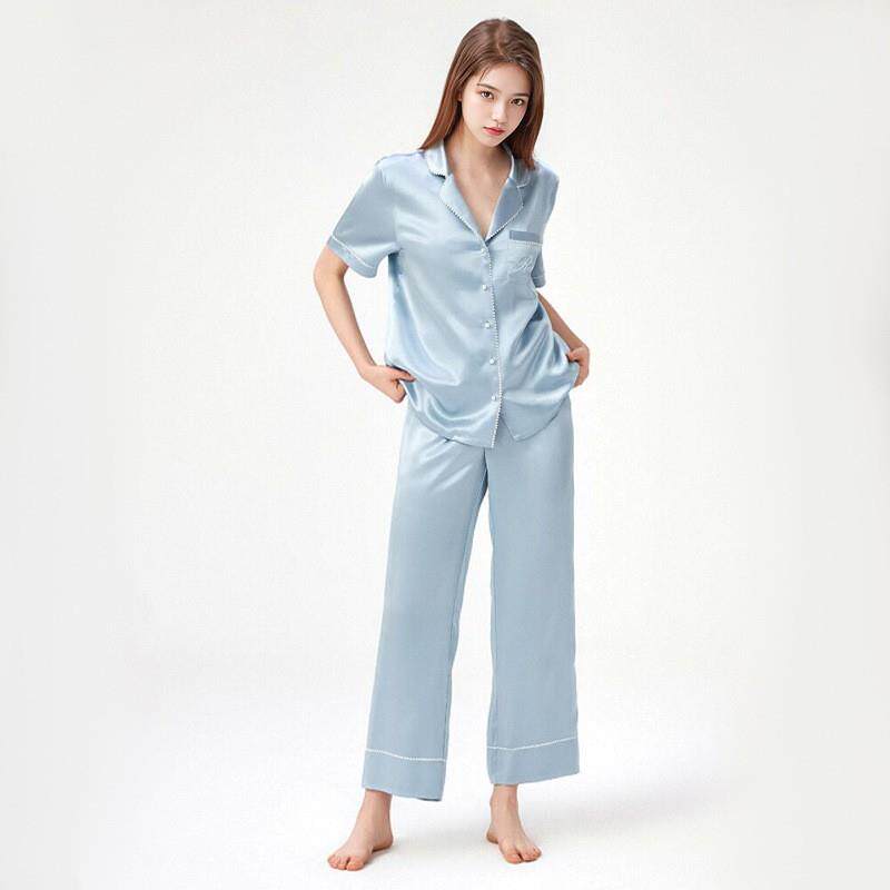 19姆米重磅真丝睡衣女夏季短袖睡衣/家居服套装