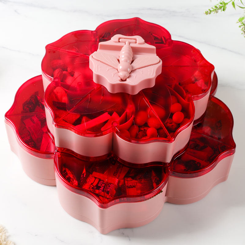 精铸创意旋转糖果盒茶几双层果盘新年家用结婚乔迁高档收纳零食盒