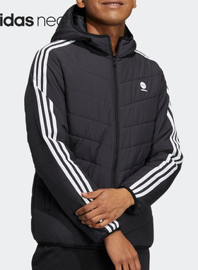 Adidas/阿迪达斯正品NEO休闲男子时尚保暖防风棉服连帽外套HD4677