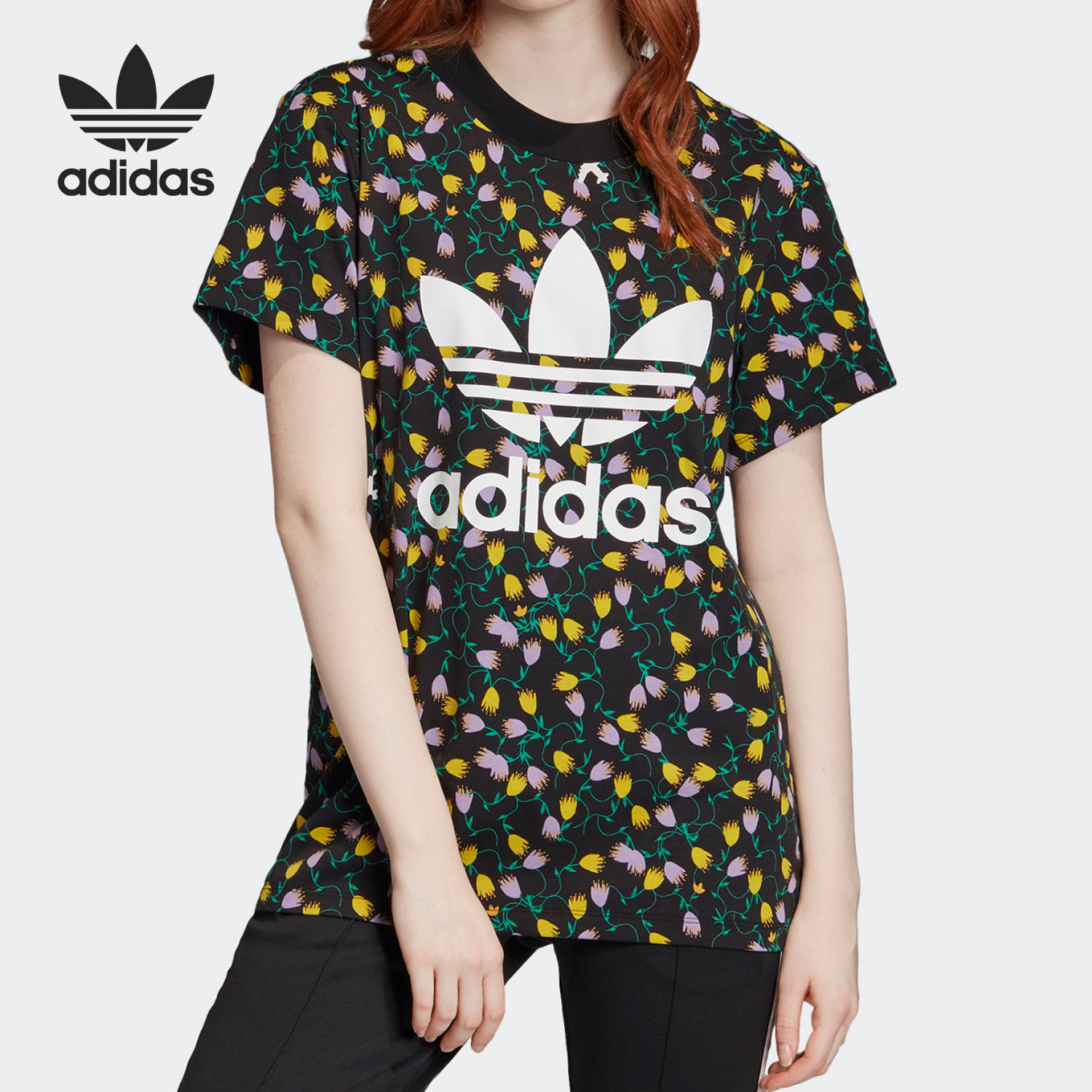 Adidas/阿迪达斯正品三叶草夏季女子花卉运动短袖T恤 FL4112 运动服/休闲服装 运动T恤 原图主图