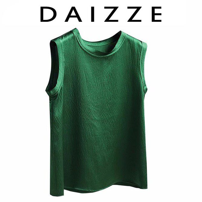 DAIZZE~清爽又气质2023夏季新款百搭圆领珍珠缎真丝背心T恤女上衣