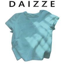DAIZZE~夏新款多巴胺穿搭小个子湖蓝色正肩短款圆领短袖t恤女上衣