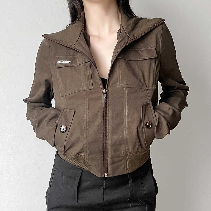 Amyway美式复古辣妹口袋短款外套