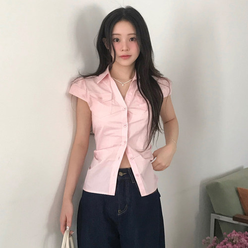 【甜辣浪漫】法式复古粉色短袖