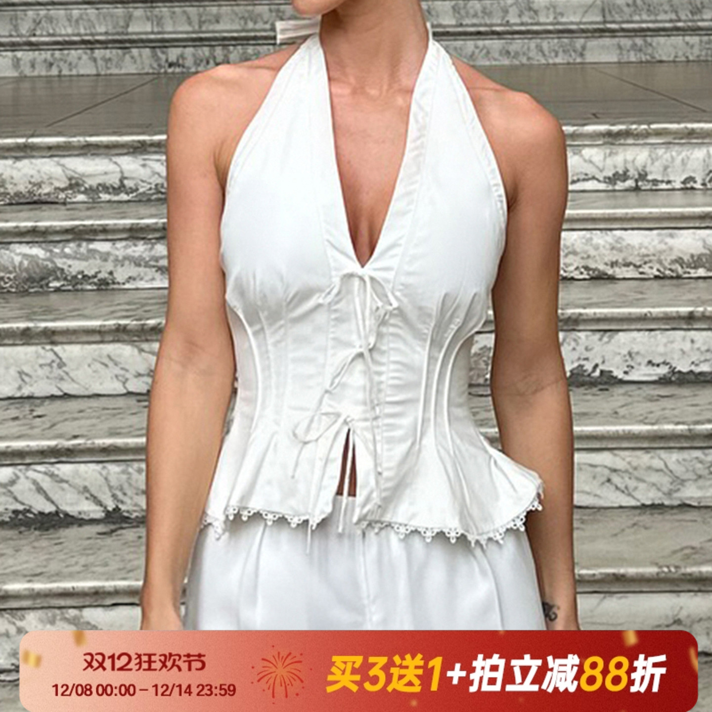 【ins辣妹】性感V领挂脖式上衣