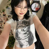 叛逆猫咪 短款 辣妹夏季 Amyway 美式 修身 女短袖 T恤外穿纯欲上衣
