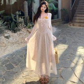 Amyway 收腰提花吊带长裙 纯欲白色蕾丝弹力提花开衫 法式 甜美