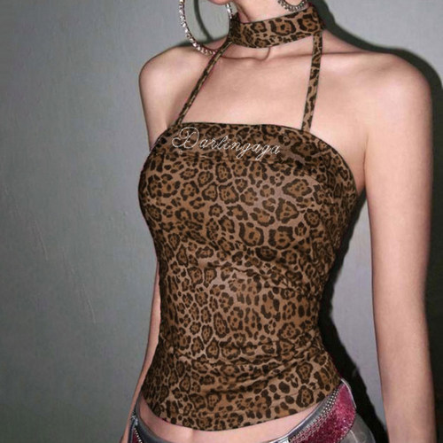 【野生辣妹】复古豹纹印花吊带