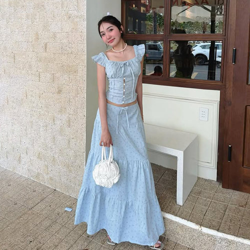 【法式芭蕾】复古飞飞袖短袖套装