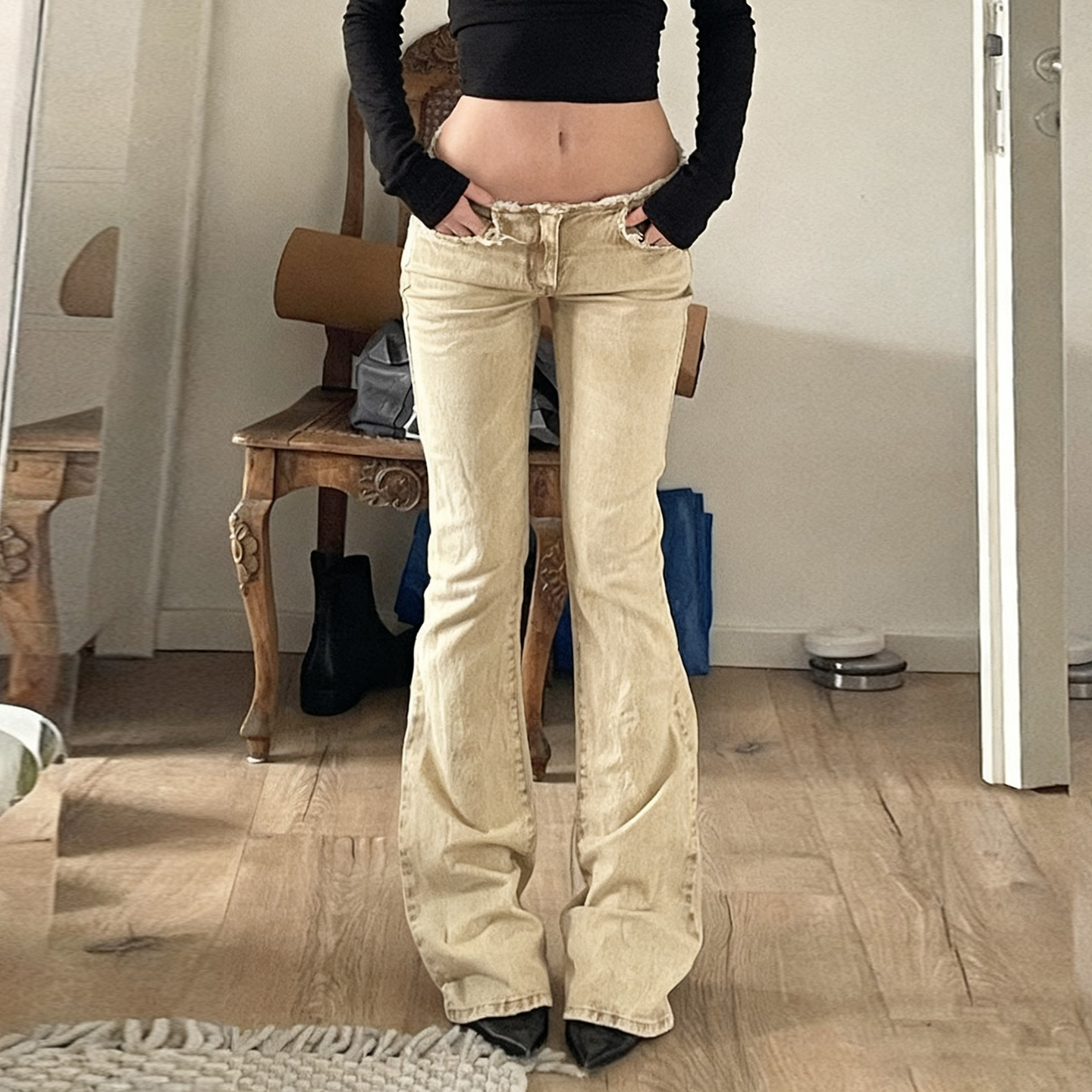 【美式复古】辣妹风低腰微喇长裤