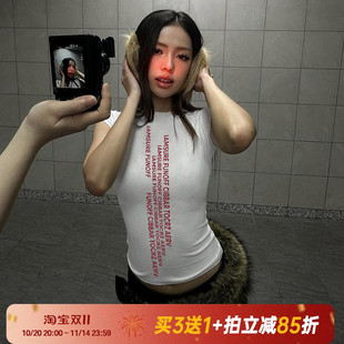 美式 纯欲风性感字母印花短袖 简约T恤百搭上衣 狙心辣妹 Amyway