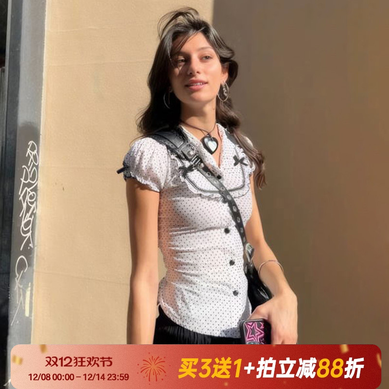 【法式少女】撞色拼接波点衬衫