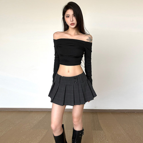 韩版学院风格纹百褶裙女短款半裙