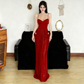 Amyway 圣诞晚宴 性感高级感亮片连衣裙女抹胸鱼尾晚礼服裙