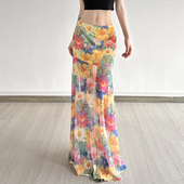 Amyway 莫奈花海 海岛油画风花卉晕染网纱半身裙女浪漫度假长裙