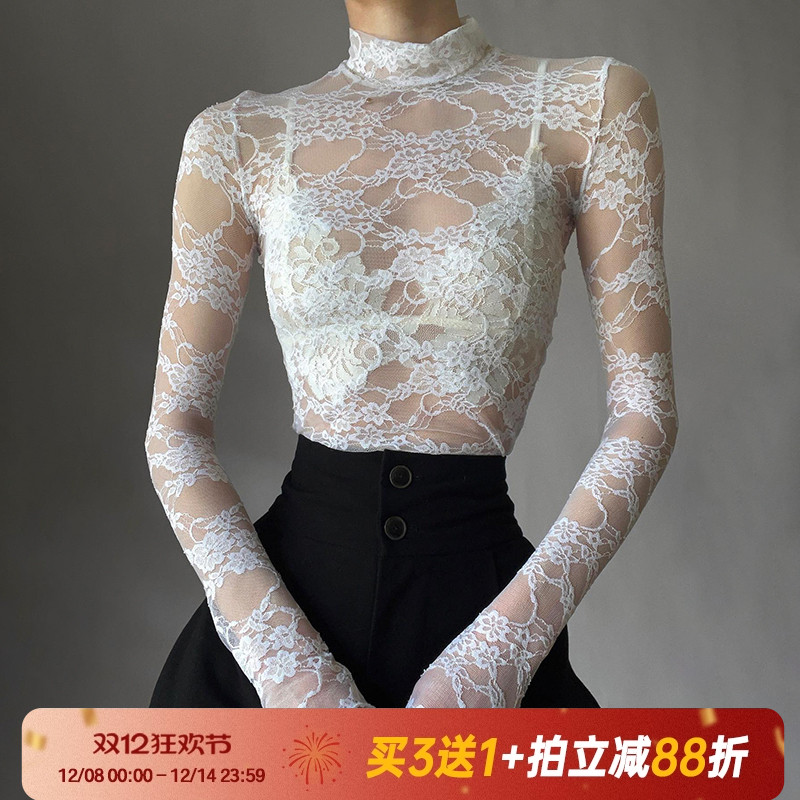 性感百搭复古蕾丝法式立领上衣