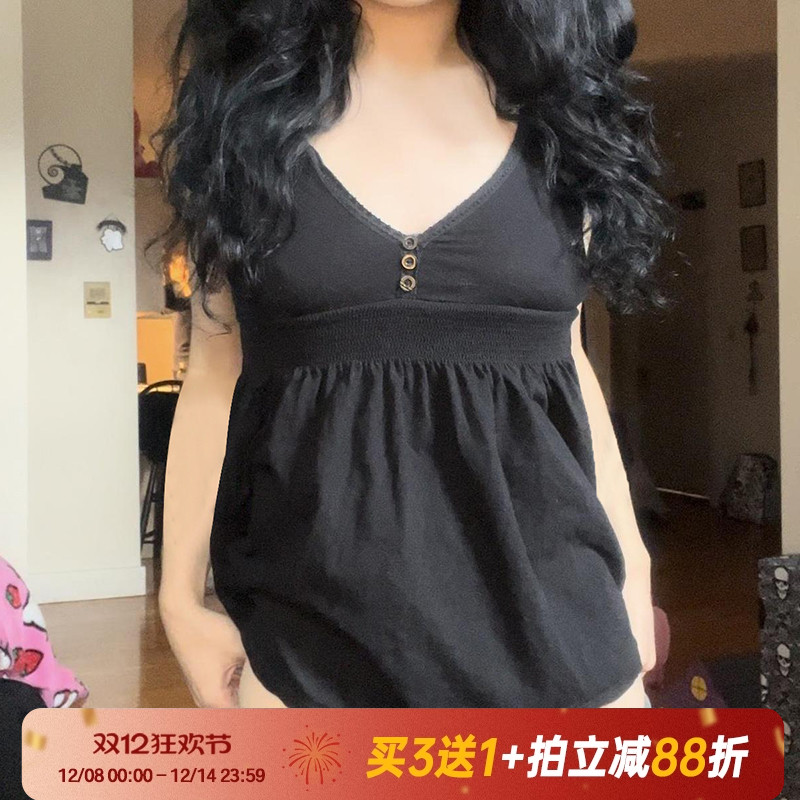 【纯欲辣妹】美式复古V领娃娃衫
