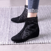 VDVC小众新款 真皮马毛内增高4cm坡跟中跟裸靴短靴马丁靴单靴女靴