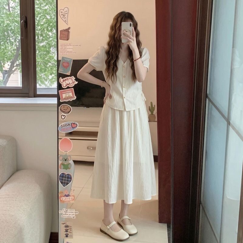 大码女装胖mm巨显瘦黑色套装裙2026超火夏装一整套穿搭遮肉两件套