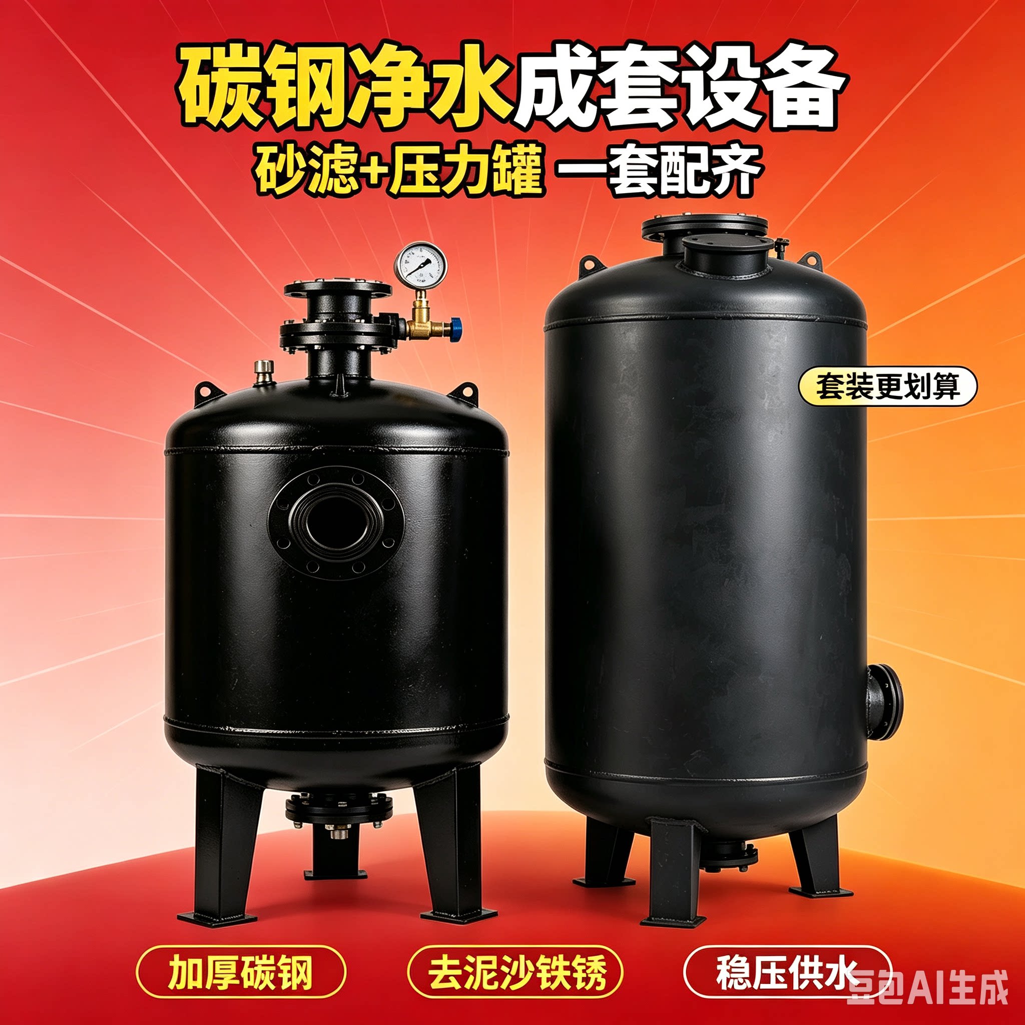 全自动石英砂过滤器井水除泥沙铁锈 家用商用无塔供水压力罐套装