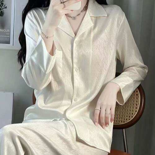 维多利亚冰丝长袖睡衣女春秋