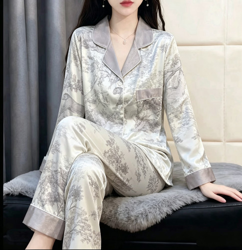 【露丝同款】冰丝睡衣女春秋季长袖长裤气质显瘦网红家居服可外穿