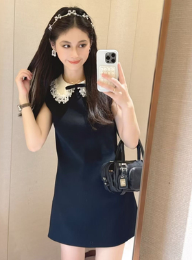 JR 专柜正品2025年冬季新款 娃娃领无袖修身气质连衣裙女XRJ6L10D