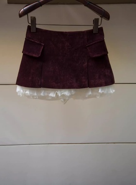 JR 2025冬季新款 千金风时尚复古丝绒拼接a字裙百褶短裙XRJ6Q04D