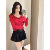 新款 2026春季 绵羊毛单排扣蝴蝶结圆领针织套头女XSJ1M07D