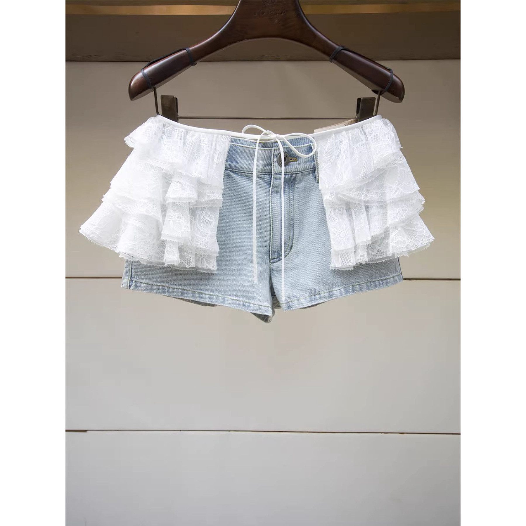 JR  专柜正品2026春季新款高腰可拆卸系带蕾丝牛仔短裤女XSJ1Y03C