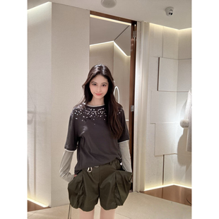 圆领两件潮流拼接亮片长袖 新款 T恤女XSJ1S08C 2026春季