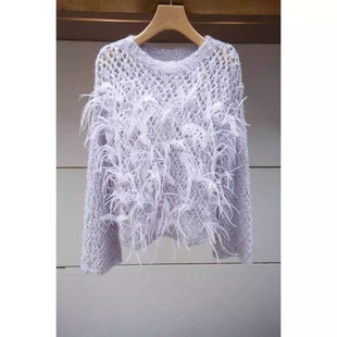 针织衫 JR专柜正品 气质镂空拼接羽毛长袖 新款 女XRJ5M20A 2025秋季