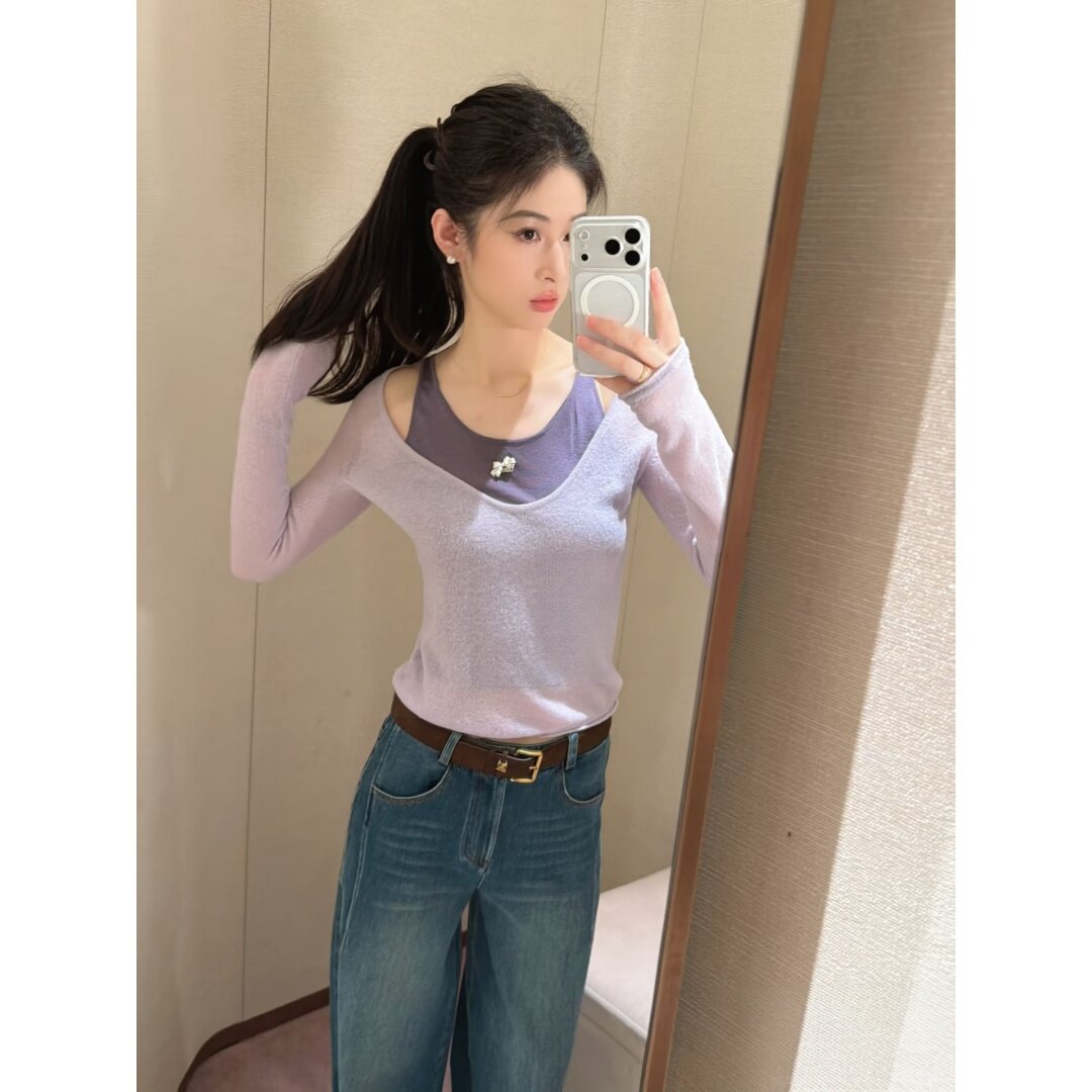 JR 专柜正品 2026冬季新款 优雅假两件羊毛针织衫上衣女XSJ6M05D