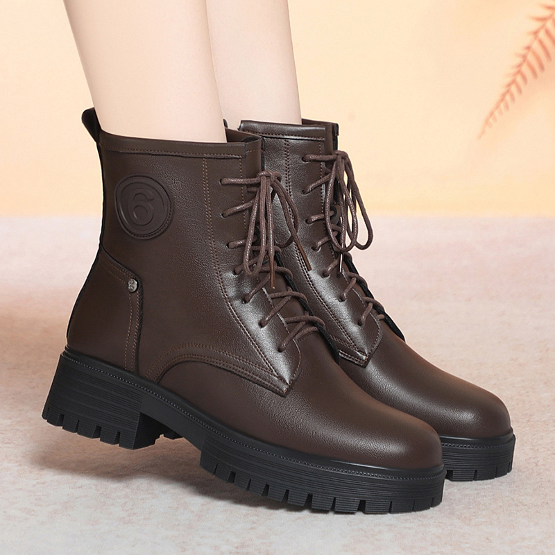 英伦风马丁靴女款春秋单靴皮棉鞋女士靴子冬季短筒女靴加绒短靴