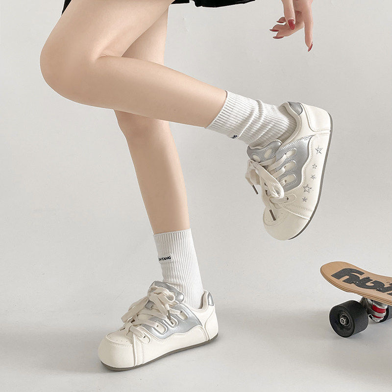 银色星星板鞋女休闲百搭圆头2026新款春小众薄底软底面包鞋,女鞋,时尚休闲鞋,淘宝优惠券,粉丝福利购,淘宝优惠卷